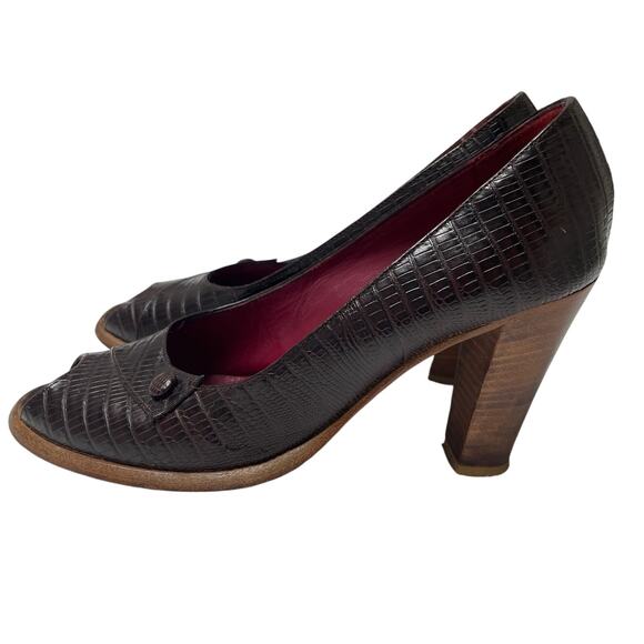 Vintage CHUCKIES New York Peep Toe Heels, Brown Leather, Size Euro 38.5 (8) - Picture 4 of 7